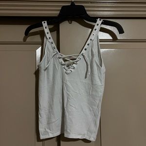 White tank top with lace up crop top size medium